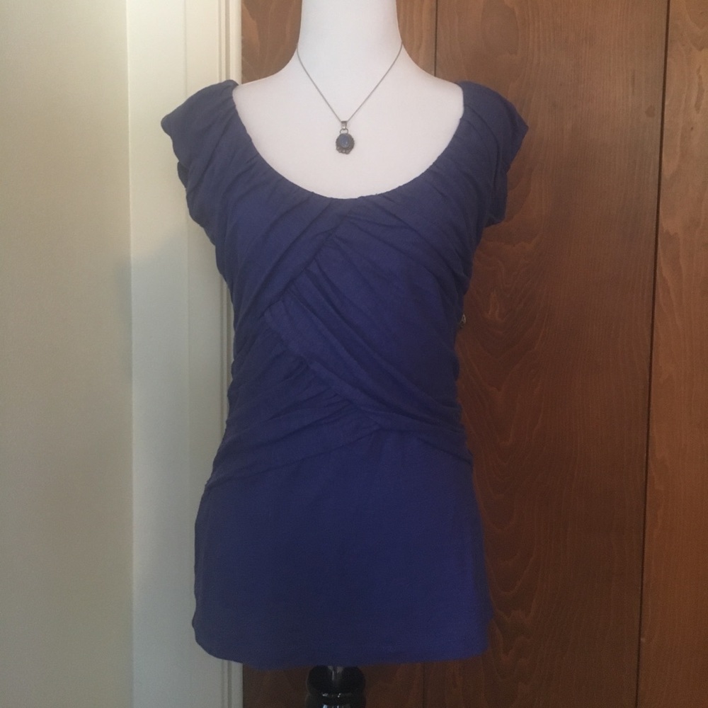Anthropologie Iris Blue Cap Sleeve Ruched Blouse S